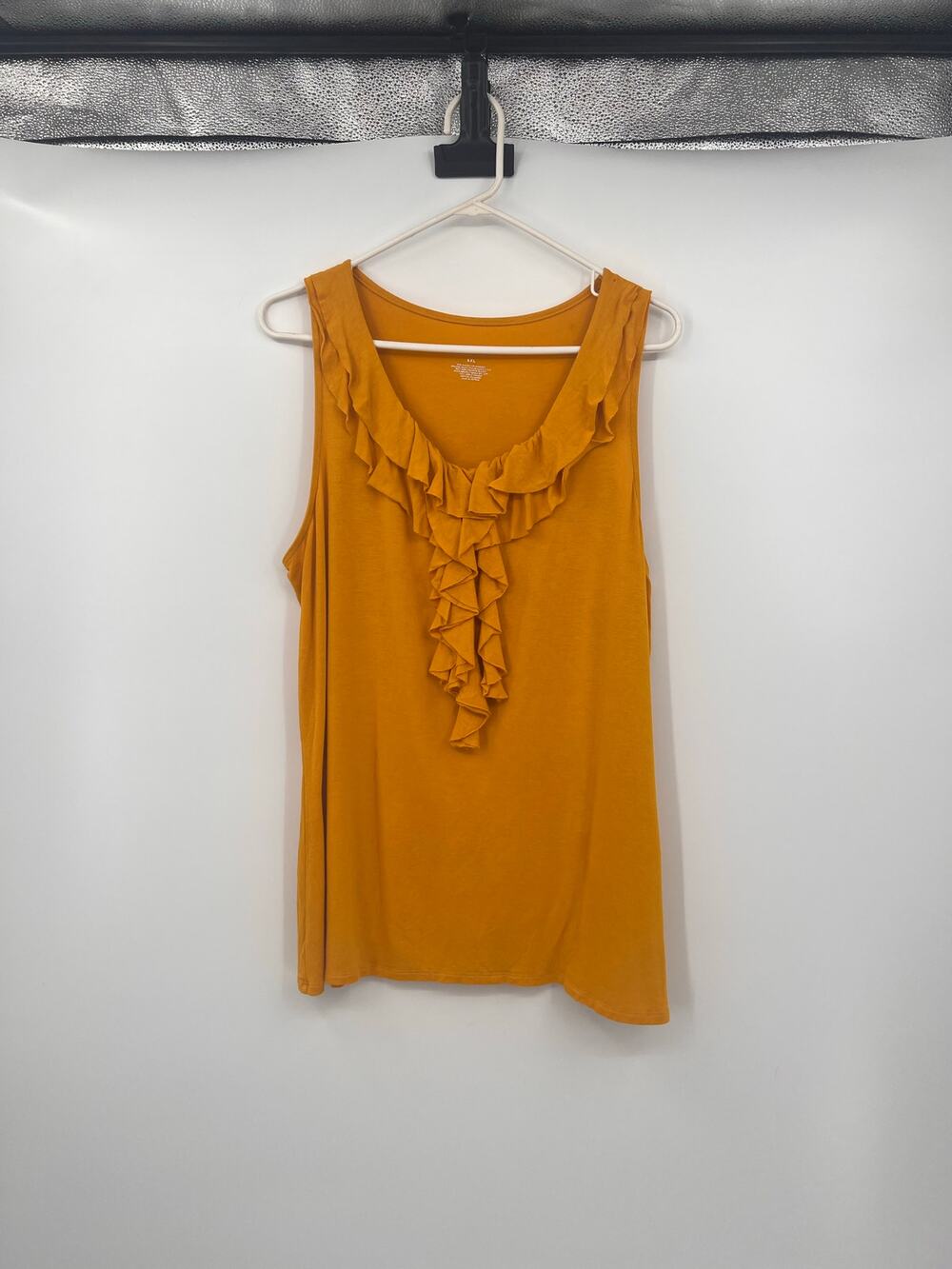 Merona Womens XXL mustard yellow ruffled tank top Athleisure Layer Stretchy